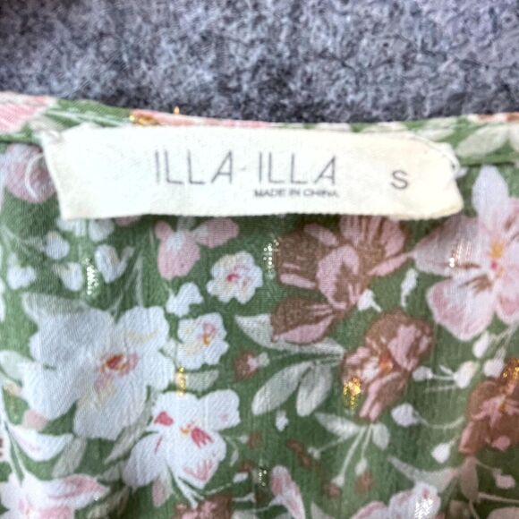 ILLA ILLA Dress S Knotted Front Ruffle Hem Sheer Cutout Peasant Cottage Fairy - Picture 2 of 8